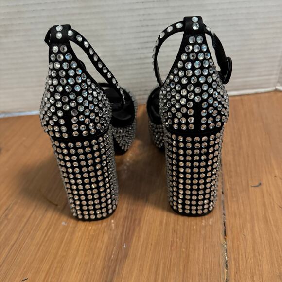 D’Amelio Mayvinaa Crystal Fabric Platform Block Heel Sandals Womens Size 6 Black - Picture 5 of 6